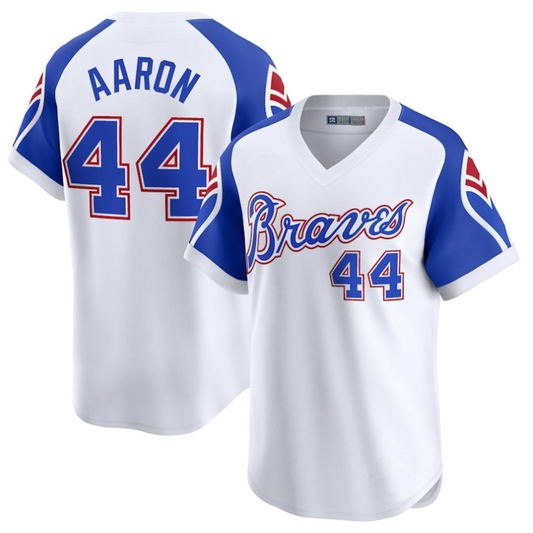 #44 Hank Aaron Player A.Braves White Throwback Cooperstown Limited Baseball Jerseys