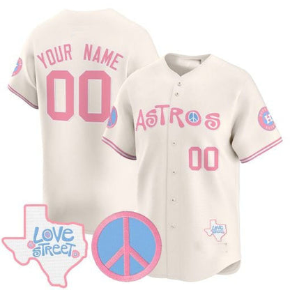 Custom H.Astros Love Street & Peace Sign Patch Bubblegum Pink Vapor Premier Limited – All Stitched Baseball Jersey