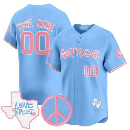 Custom H.Astros Love Street & Peace Sign Patch Bubblegum Pink Vapor Premier Limited – All Stitched Baseball Jersey