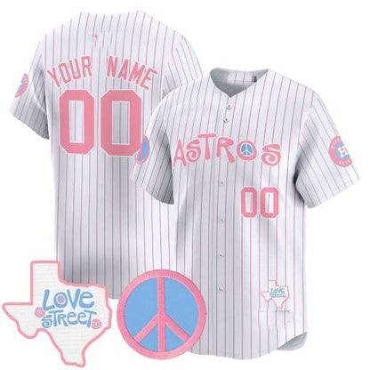 Custom H.Astros Love Street & Peace Sign Patch Bubblegum Pink Vapor Premier Limited – All Stitched Baseball Jersey