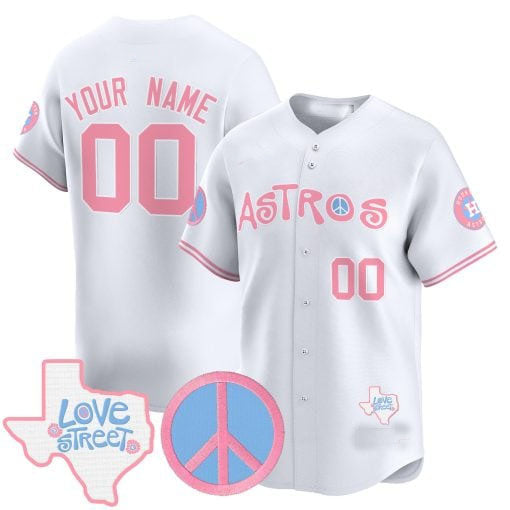 Custom H.Astros Love Street & Peace Sign Patch Bubblegum Pink Vapor Premier Limited – All Stitched Baseball Jersey