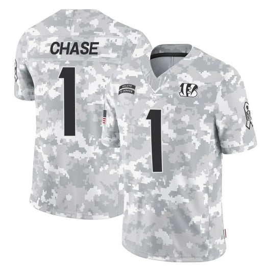 C.Bengals #1 Ja'Marr Chase Player Arctic Camo Salute to Service Limited Football Jerseys