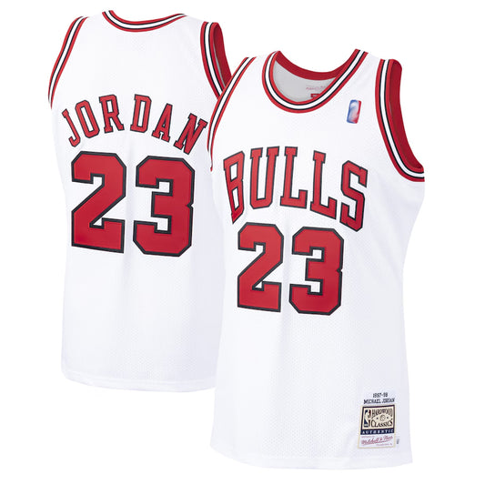 C.Bulls #23 Michael Jordan Player Mitchell & Ness White Hardwood Classics Basketball Jerseys