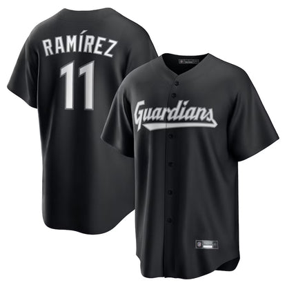 C.Guardians #11 Jose Ramírez Player Black Lights Out Replica Baseball Jerseys