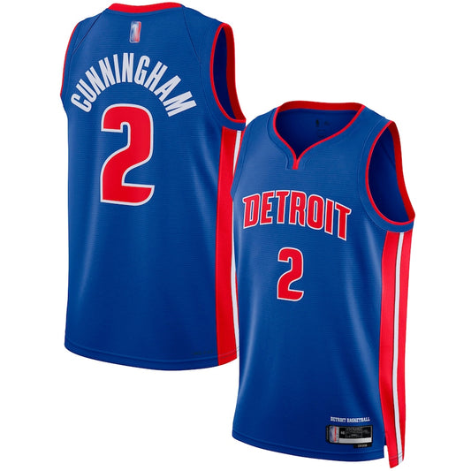 D.Pistons #2 Cade Cunningham Player Blue Swingman Icon Edition Basketball Jerseys