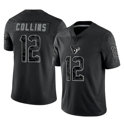 H.Texans #12 Nico Collins Player Black REFLECTIVE Limited Football Jerseys