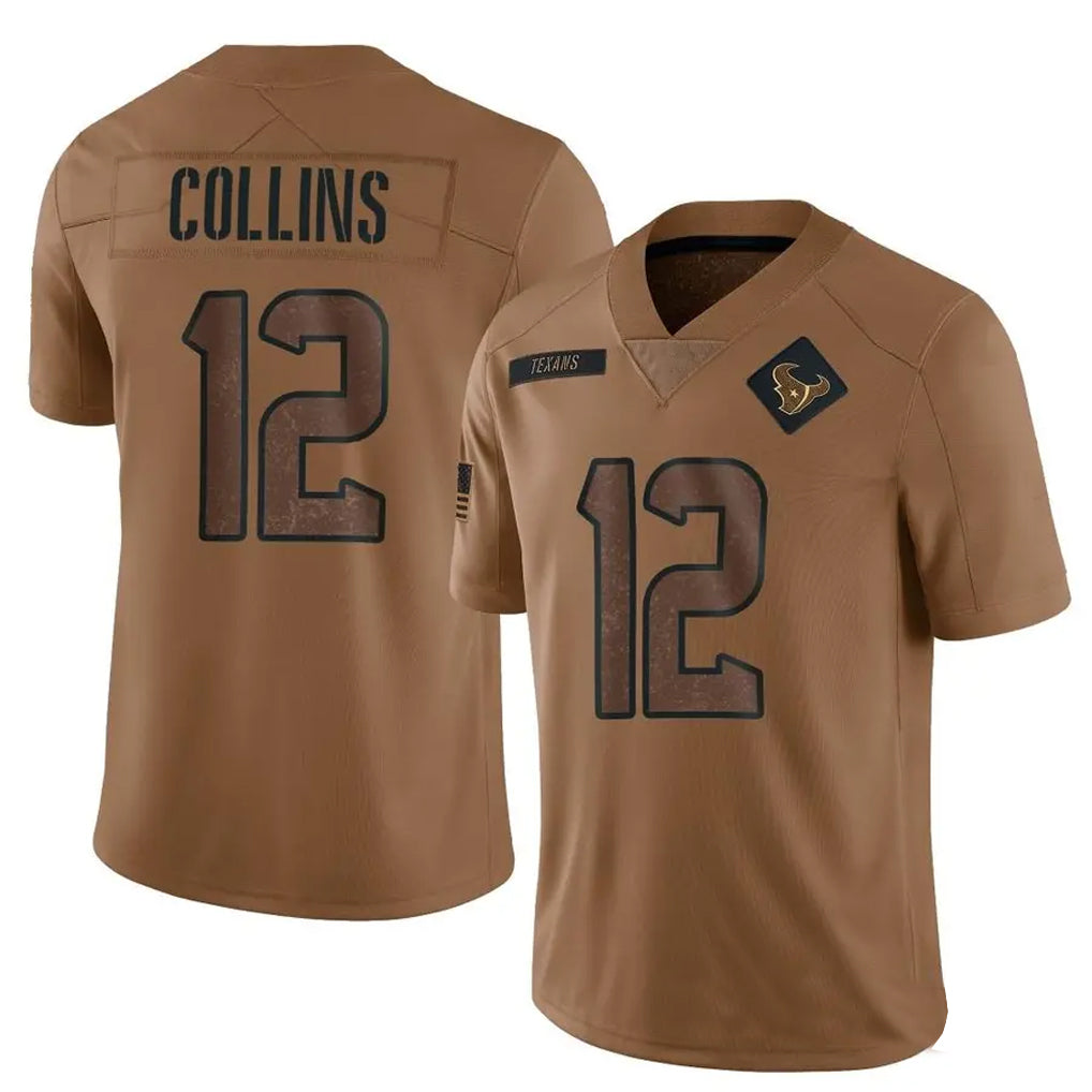 H.Texans #12 Nico Collins Player Brown Salute To Service Limited Football Jerseys