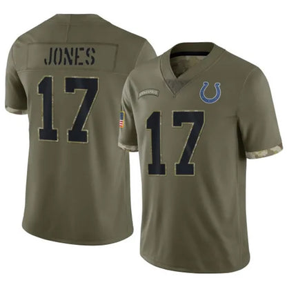 IN.Colts #17 Daniel Jones Player Salute to Service Olive Football Jerseys