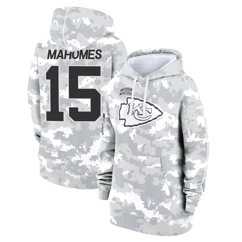 KC.Chiefs #15 Patrick Mahomes Player Arctic Camo Salute to Service Hoodies Football Jerseys