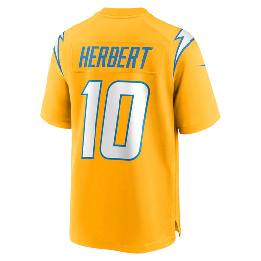 LA.Chargers #10 Justin Herbert Player Gold Home Game Football Jerseys