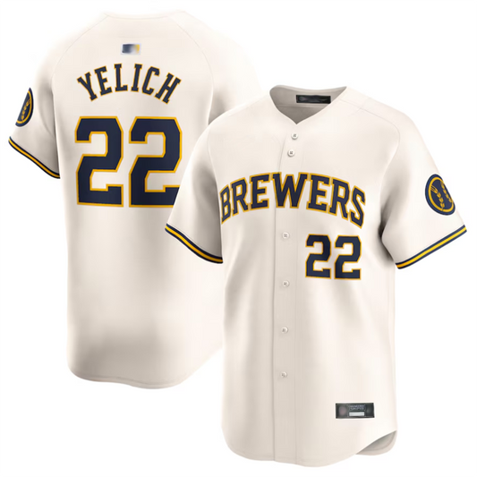 M.Brewers #22 Christian Yelich Player Cream Home Limited Baseball Jerseys