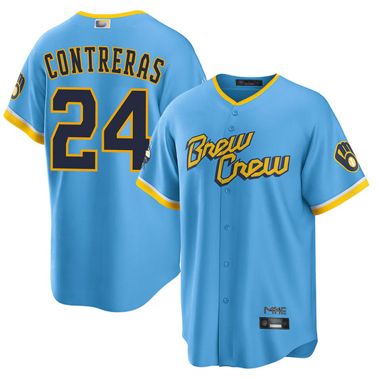 M.Brewers #24 William Contreras Player Light Blue City Connect Replica Baseball Jerseys