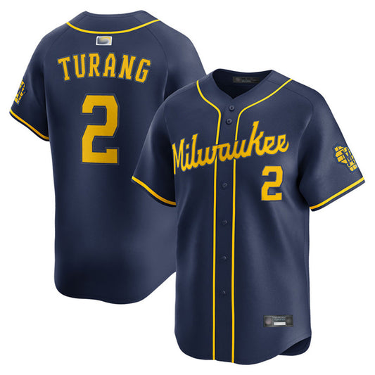 M.Brewers #2 Brice Turang Player Navy Home Limited Baseball Jerseys