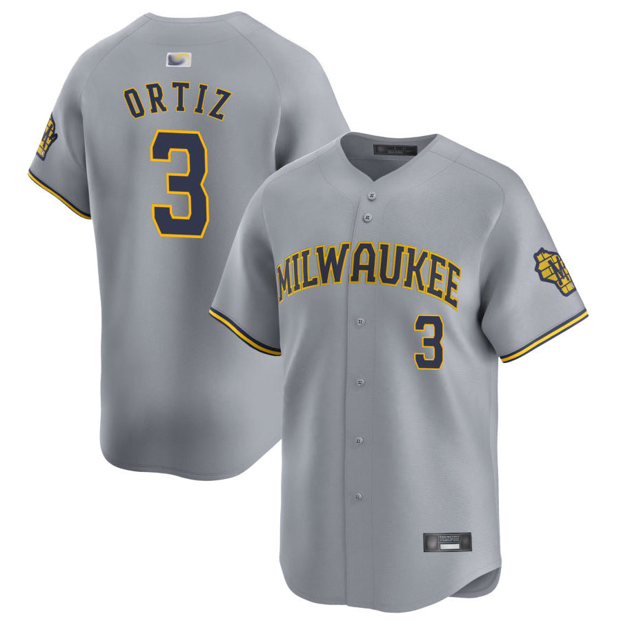 M.Brewers #3 Joey Ortiz Player Gray Home Limited Elite Baseball Jerseys