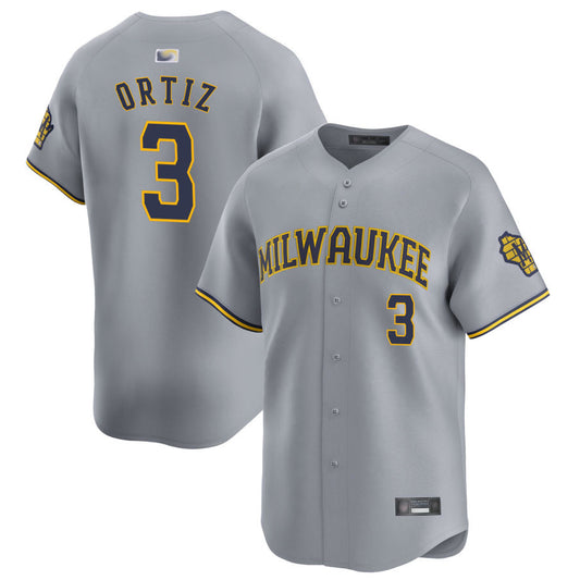 M.Brewers #3 Joey Ortiz Player Gray Home Limited Elite Baseball Jerseys