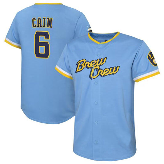 M.Brewers #6 Lorenzo Cain Player Powder Blue City Connect Replica Baseball Jerseys