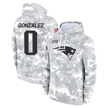 NE.Patriots #0 Christian Gonzalez Player Salute to Service Hoodies Football Jerseys