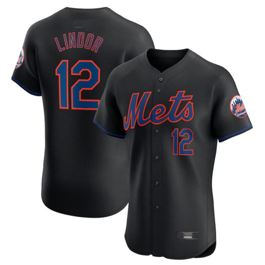 NY.Mets #12 Francisco Lindor Black Elite Player Stitched Baseball Jerseys