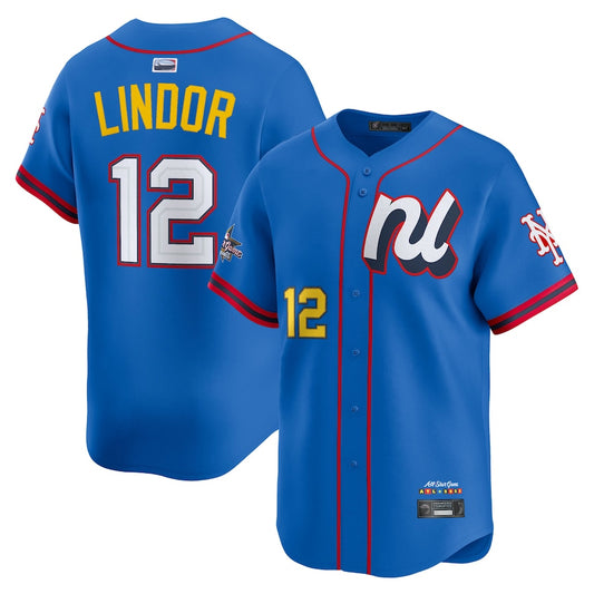 National League #12 Francisco Lindor Player Blue All-Star Edition Limited Baseball Jerseys