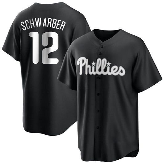 P.Phillies #12 Kyle Schwarber Player Black Replica Game Baseball Jerseys