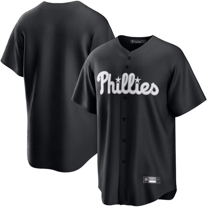 P.Phillies Blank Player Black Lights Out Replica Baseball Jerseys