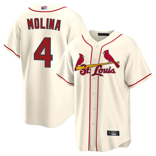 St.Louis Cardinals #4 Yadier Molina Player  Cream Replica Baseball Jerseys
