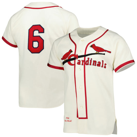 St.Louis Cardinals #6 Stan Musial Player Mitchell & Ness Cream 1944 Cooperstown Collection Bsseball Jerseys
