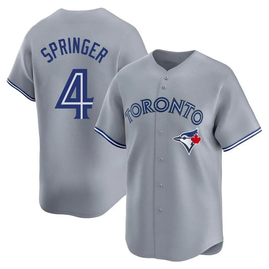 T.Blue Jays #4 George Springe Player Gray Replica Home Game Baseball Jerseys