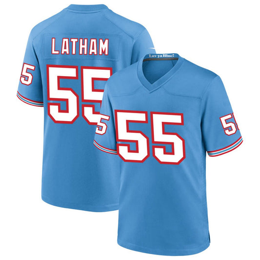 T.Titans #55 JC Latham Player Blue Throwback Alternate Game Football Jerseys