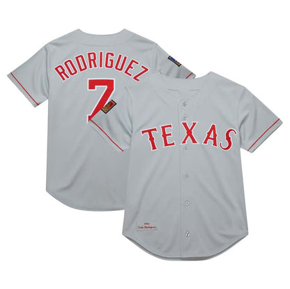 T.Rangers #7 Ivan Rodriguez Player Jersey 1994 Cooperstown Collection Dark Jersey - Gray Baseball Jerseys