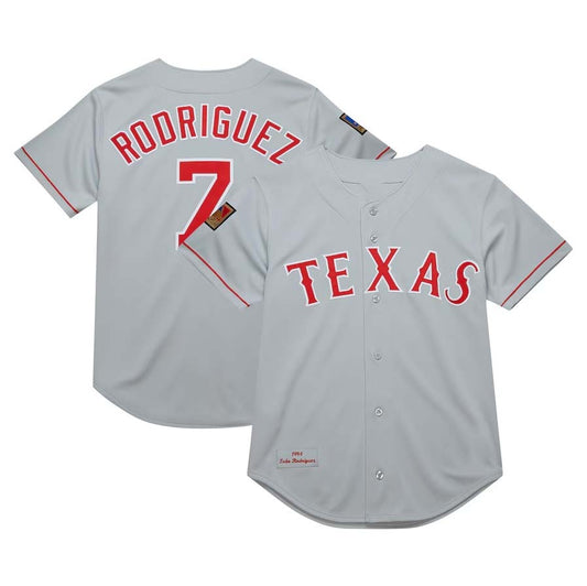 T.Rangers #7 Ivan Rodriguez Player Jersey 1994 Cooperstown Collection Dark Jersey - Gray Baseball Jerseys