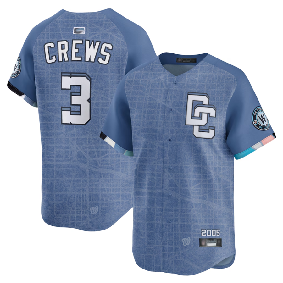 W.Nationals #3 Dylan Crews Player Blue Limited City Connect Baseball Jerseys